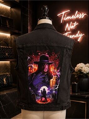 🖤 WWE Undertaker Custom Upcycled Black Denim Old Navy Vest